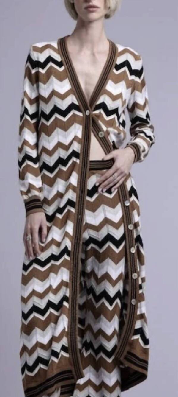 NEW MINNIE ROSE chevron pointelle duster in brown multi